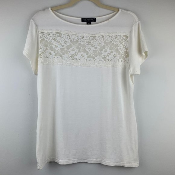 Karen Kane Tops - KAREN KANE Off White Lace‎ Detail Tee Sz M